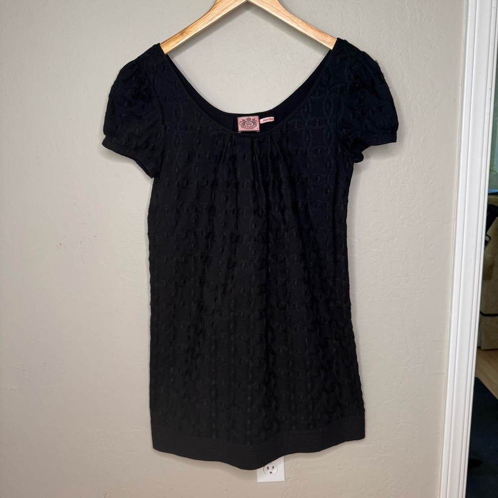 JUICY COUTURE Embroidered Shift Dress Black 100% Cotton A-Line Scoop Neck Size 6 - Picture 12 of 15
